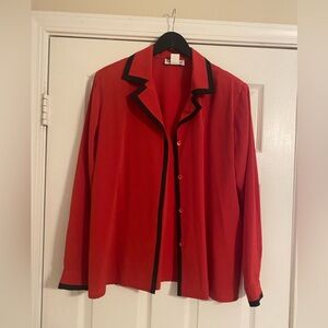 Da-Rue of California. Women’s Red Open Blouse. Size 14. Long Sleeve.Vintage